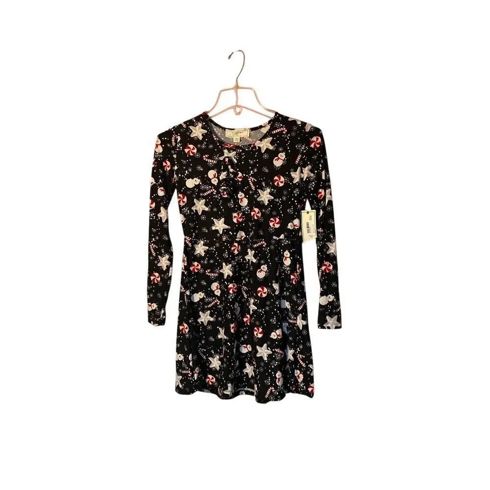 NWT no comment girls black snowman star candy dress with scrunchie S/L